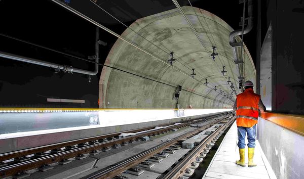 Metro tunnel Maintenance worker checking safety points 